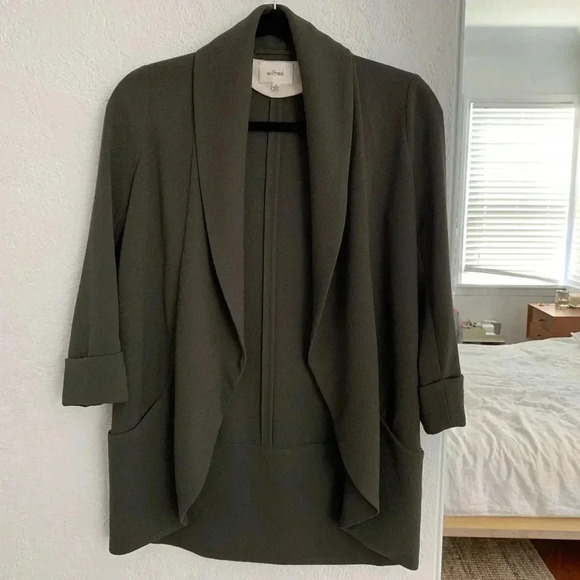 Aritzia wilfred chevalier draped open tuxedo blazer dark olive green gre… - Picture 1 of 11